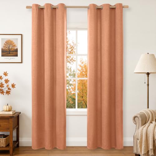 BGment Burnt Orange Linen Curtains for Living Room, Boho Terracotta Drapes with Grommet Textured Light Filtering Privacy Non See Through Farmhouse Boho Decor for Bedroom, 2 Panesl, 38 X 84 Inch
