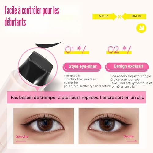 2 Paquets Crayon Tampon Eyeliner,Waterproof Crayons Gel pour les Yeux,Natural Cat Eye Eyeliner Stamp,Longue Durée,Résistant aux Bavures et à l'eau,Pochoir Pliable pour les Yeux (Noir+Brun) – vue 4