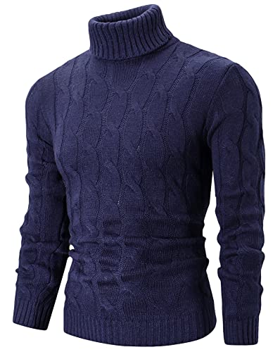 QZH.DUAO Men's Cable Knit Turtleneck Sweater