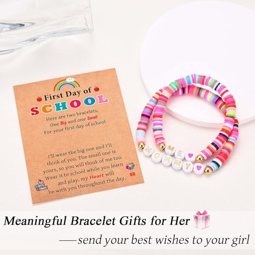 First Day of School Kindergarten Preschool Gifts for Girls, Mommy and Me Matching Bracelets Set, Back to School Gifts for Daughter from Mom3