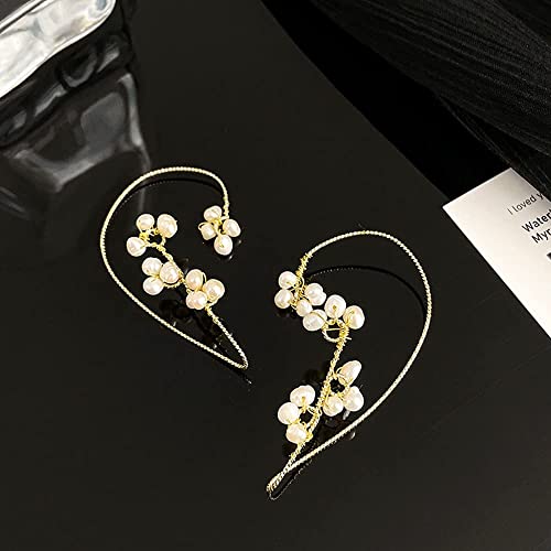 Pearl Ear Cuffs For Women Non-Piercing Adjustable Gold Crawler Climber Wrap Clip On Cute Dainty Aesthetic Pearl Earring Clips For Non Pierced Ears For Women Jewelry (Gold) #TOP6