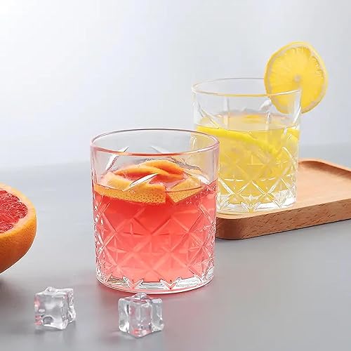 Image of Whiskey Glass Transparent, 310 ML, Whisky Glass, Diamond Design Bar Glass for Drinking Bourbon, Whisky, Scotch, Cocktails, Cognac - Old Fashioned Cocktail Tumblers Set of 6 (11no .$., 6)