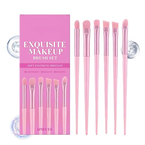 Pinceles de maquillaje – 5,43 pulgadas Set | PP Fibras Pinceles – 6 piezas 20,6 g cerdas que ofrecen aplicación cómoda para polvo y crema ideal para ojos belleza diaria fiestas bodas Navidad