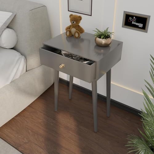 Image of End Table with Storage Rack Wooden Nightstand Bedside Table Storage Bookcase Nightstand Side End Table Living & Bed Rooms (Full Grey)