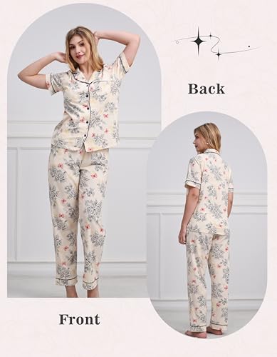 Image of NAP BOUND 100% Cotton Women's Pajama Sets Short Sleeve Button Down Soft Pjs 2 Piece Lounge Set with Pocket Nightwear XS-XXL