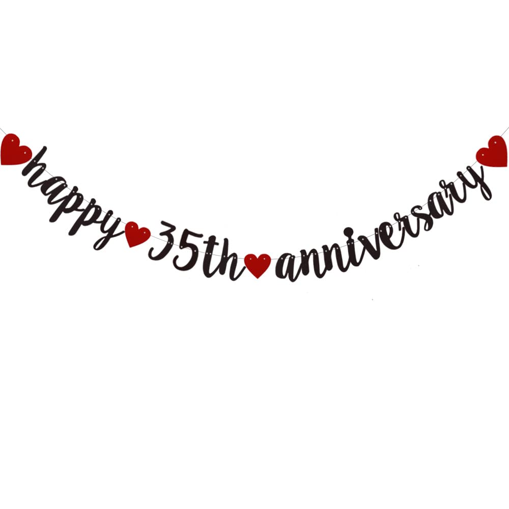 Banderole Happy 35th Anniversary en papier pailleté noir haut de gamme