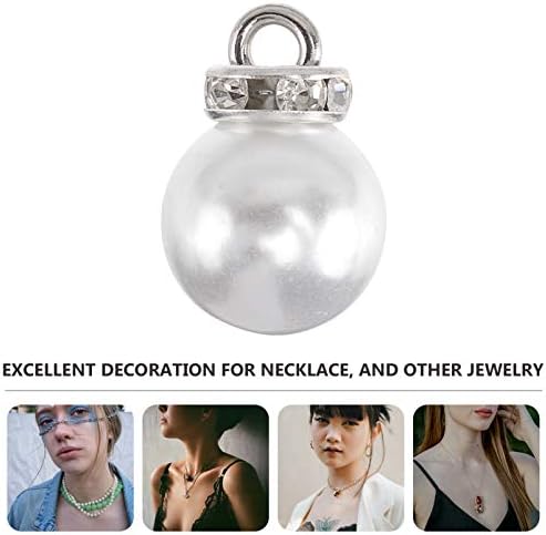 iplusmile 50pcs Pearl Dangle Charms Plastic Pearl Beads Pendant with Alloy Crown Loop for DIY Crafting Pendant Necklace Earring Bracelet Jewelry Making Accessories White