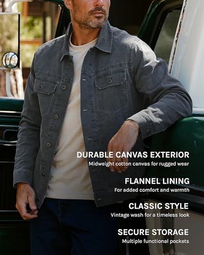 INTO THE AM Tradesman Trucker Jacket Men S-4XL Flannel Lined Workwear Cotton Canvas Jacket4
