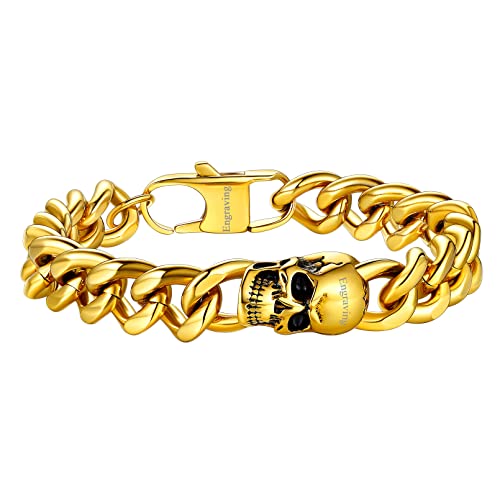 FaithHeart Gothic Skull Bracelet for Men Women Stainless Steel/18K Gold Plated Punk Skull Chain Bracelet Delicate Packaging Skeleton-Silver