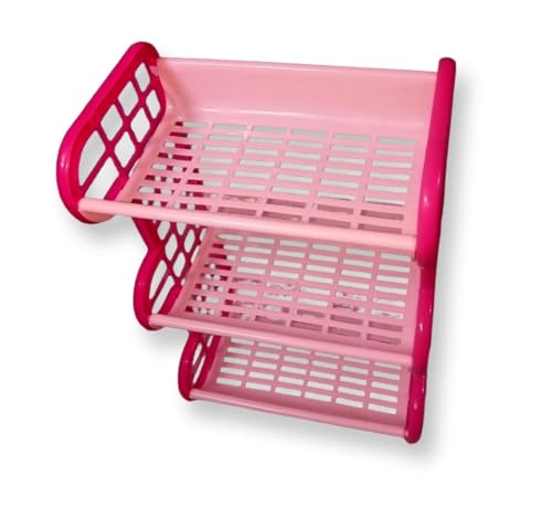 Image of 3-Tier Multipurpose Rack Wall Mount Plastic Bathroom Corner Stand Stackable Shelf Vegetable Spice Rack for Kitchen Onion and Potato Basket Vegetable Storage Organizer| Cosmetic Makeup Storage|(Pink)