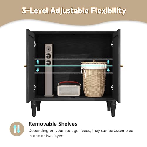 ARTPOWER Black Sideboard Buffet Cabinet with Storage, Mid-Century Modern Storage Cabinet with 2 Doors and Adjustable Shelves, Accent Style Sideboard for Entryway, Dining Room, Living Room