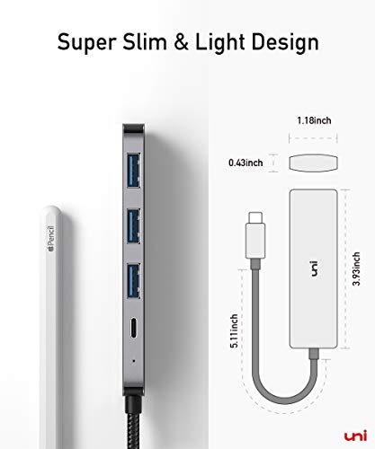 Usb C To Usb Hub With 100W Pd, Uni (Slim& Aluminum& Nylon) Usb Type C To Usb Adapter With Hight Speed 3*Usb 3.0, Usb-C Power Delivery, Thunderbolt 3 Compatible With Macbook Pro, Xps, Pixelbook #TOP3