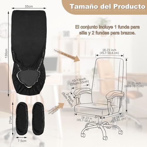 Miniatura 2 de Zocone Ajustable Funda Silla Oficina Con Fundas Para Brazos Elástica Universal Funda Silla Escritorio Con Cremallera Y Correas Elásticas, Para Proteger Contra El Polvo Y Protección Negro