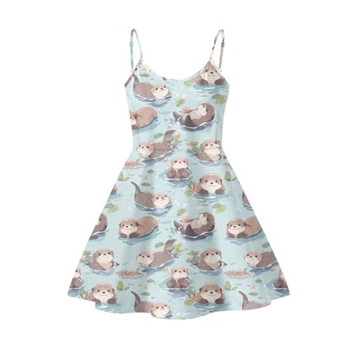 Dremagia Otter Dress Women Plus Size Sleeveless Midi Dresses Summer Casual Spaghetti Strap Sundress for Beach Vacation Party Cute Cartoon Animal Print Dresses for Girls Women XS-5XL