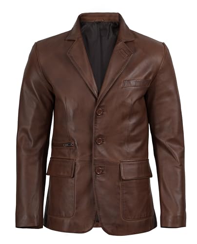 Image of fjackets Mens Leather Blazer Jacket - Real Lambskin Leather Sport Coat, 2-Button, Fully Lined, Business to Weekend