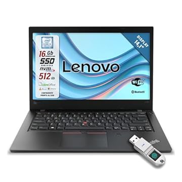 Lenovo ThinkPad, Pc portatile Intel i5-8250U Pronto All'Uso con Libre, Notebook Con Display da 14,1", Ram 16Gb, SSD 512Gb, Tastiera QWERTY + Chiavetta FingerPrint (Ricondizionato)