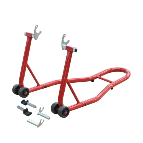 HOMCOM B&eacute;quille Moto pour Roue Arri&egrave;re Charge150kg B&eacute;quille d'Atelier Rouge