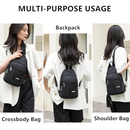 O-TBOST Convertible Backpack for Women Small Sling Bag Waterproof Nylon Chest Bag Casual Daypack (Black)3