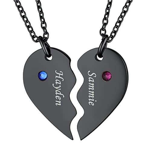 FindChic Personalized Matching BFF Necklace for 2/3/4/5/6 Puzzle Name Heart Pendant Stainless Steel Couple Necklace Set Customized Necklaces for Teen Girls a. set of 2 & black (with custom s