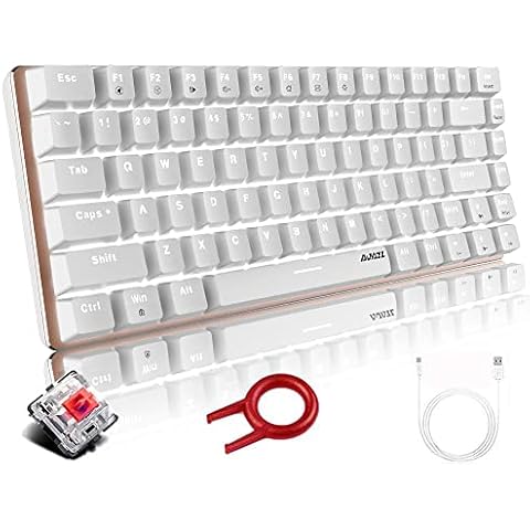 Hoopond Mechanical Keyboard, AK33 White LED Backlit USB Cable Gaming Mechanical Keyboard, 82-key Compact Mechanical Gaming Keyboard with Anti-ghosting Keys for Gamers & Typists (Red switch, White) Cover