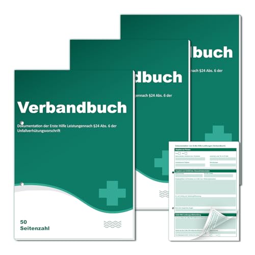 BEIMEIII 3 Stück Verbandbuch A5 Erste Hilfe Meldeblock 150 Seitenzahl Gelocht Verbandbuch Kita für Betriebe 2025 Verbandbuch Abreißblock Heraustrennbare Seiten Unfallbuch für Gewerbe Arbeit Büro