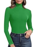 PALINDA Camisas de manga larga con cuello alto acanalado para mujer, básicas, ajustadas, térmicas, KellyVerde, M