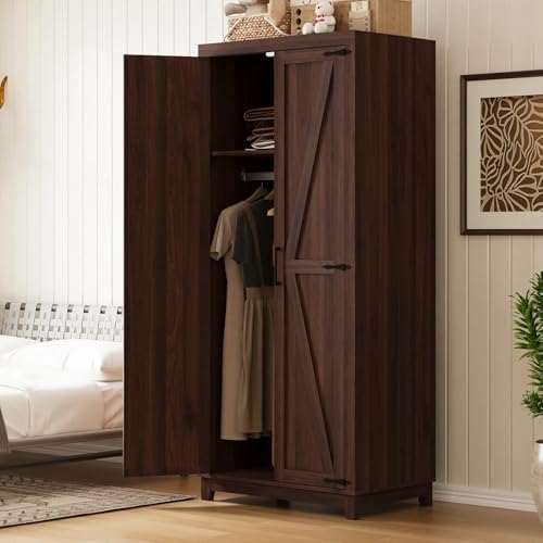 70" Tall Wardrobe Closet with Doors and Shelves, Hanging Clothes ...