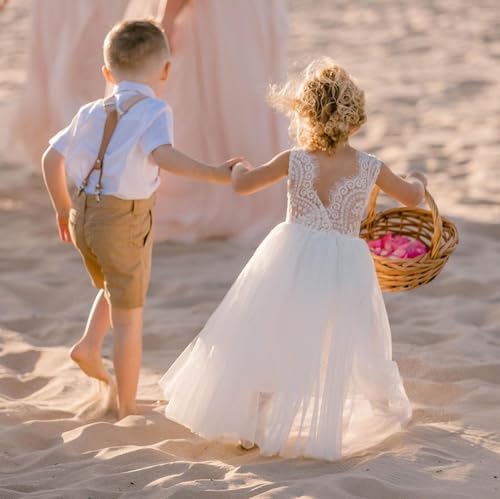 Image of 2Bunnies Girl Peony Lace Back A-Line Straight Tutu Tulle Party Flower Girl Dress