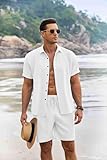 COOFANDY Men's Vacation Outfit Summer Short Sets for Men Beach Outfit, White, Medium