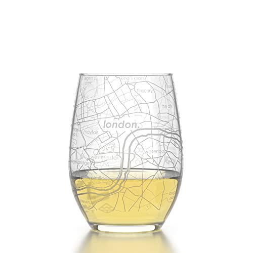Well Told London England Map Stemless Wine Glass 15 oz