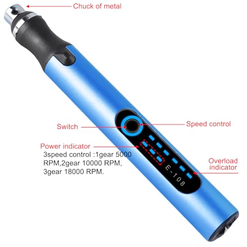 Elektrisch Handbohrer mit 10 Bohrer, 3-Gang DIY Mini Bohrstift Wiederaufladbare Bohrmaschine Bohrer Set Gravurstift Handbohrmaschine für Schmuckherstellung Harz Kunststoff Holz Leiterplatte Leder