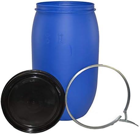 ITP Packaging 220 Litre Plastic Blue Open Top Storage Barrel Drum Keg with Lid and Latch Ring, UN Approved, Food Grade for Shipping, Air Tight