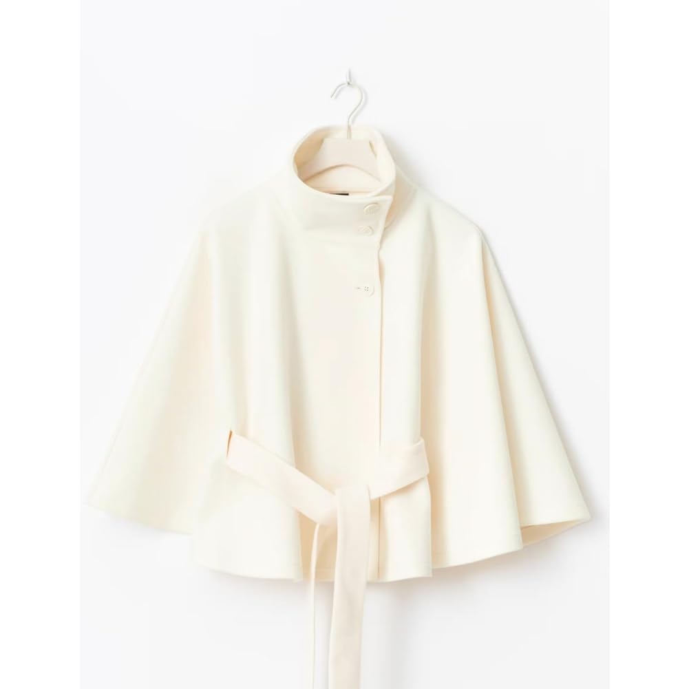 Poncho de manga murciélago para mujer abrigo corto invierno cuello alto cinturón
