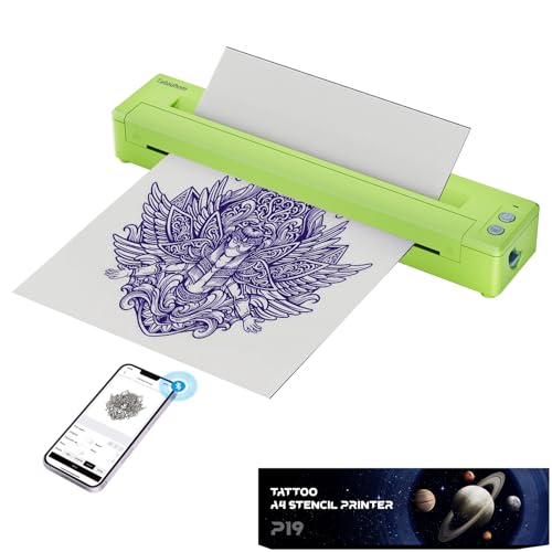 P19 Tattoo Stencil Printer, Upgraded Thermal Tattoo Printer, Bluetooth Stencil Machine with Transfer Paper, Wireless Tattoo Machine kit Compatible with Tablet Smartphone &amp; PC