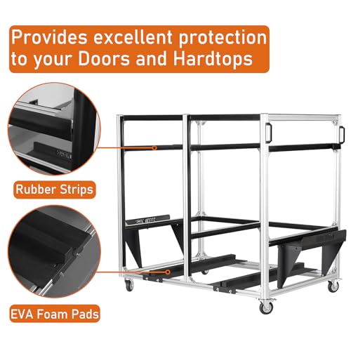 Hooke Road Hardtop Holder Carrier Door Storage Rack Movable Cart Compatible with 1997-2026 Jeep Wrangler TJ JK JL Gladiator JT & 2021-2026 Ford Bronco, 2/4 Doors Hardtop Only - Thumbnail 3