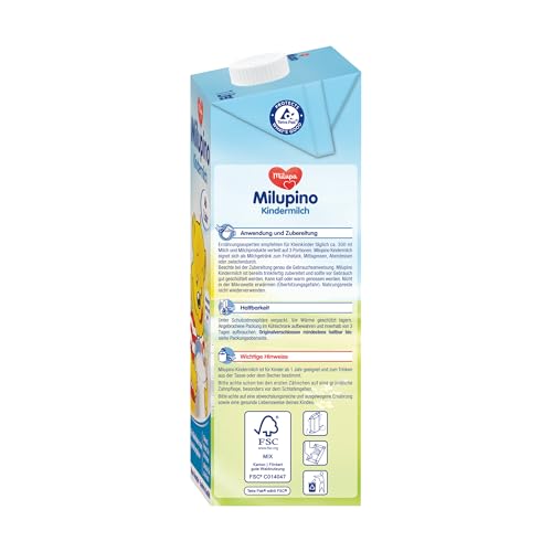 Milupa Milupino Kindermilch – Ab 1 Jahr – Trinkfertige Kindermilch für Kleinkinder in der Wachstumsphase – 6 x 1 L