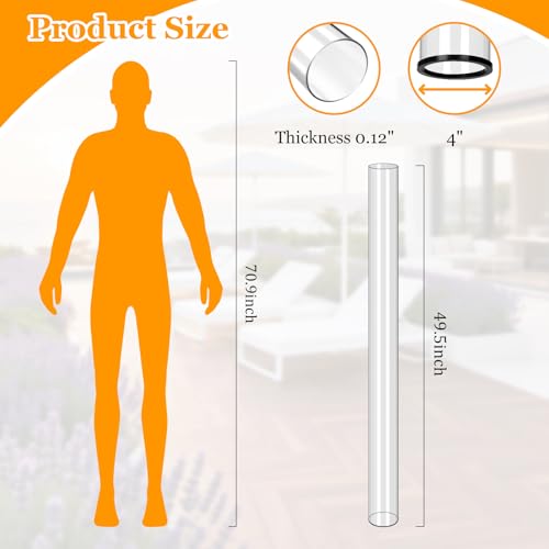 2 Pack Patio Heater Glass Tube Replacement, 49.5\" Tall 4\" Diameter Quartz Tube with Silicone Rubber Ring, Compatible with Hiland & Fire Sense 4-Sided Pyramid Flame Outdoor Heaters