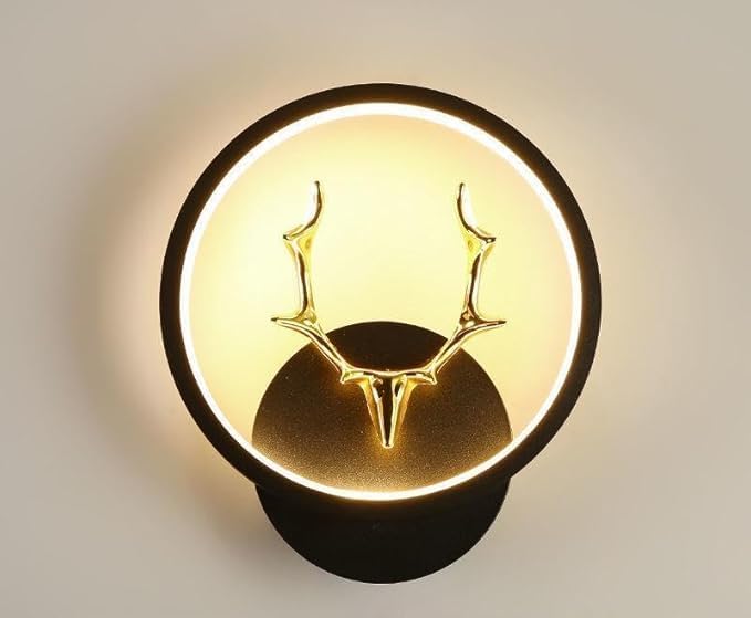Image of Polyvinyl Chloride Deer Horn LED Wall Lamp for Living Room & Bedroom, Round Decorative Wall Light with 3 Color Lighting for Home Decor (Round A6 Horn LED WALL)