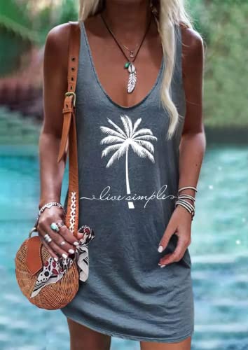 Live Simple Coconut Tree Sleeveless Dress Sunshine Sand Beach Women's Summer Casual V Neck Mini Dress2