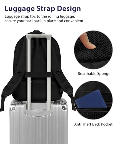 Image of MATEIN 17 Inch Laptop Backpack for Work, Airline Approved Carry On Travel Backpack with Anti Theft Pocket and Luggage Strap, Water Resistant College Computer Daypack Gifts for Men Women, Black Green