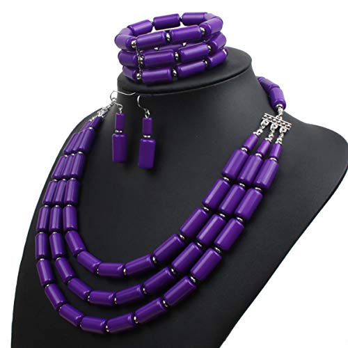 Fodattm Multi Layer Handmade Bead Strand Cluster With Necklace Bracelet And Earrings Set For Women Lady Acrylic Beads Statement Strand Necklaces (Purple) #TOP2