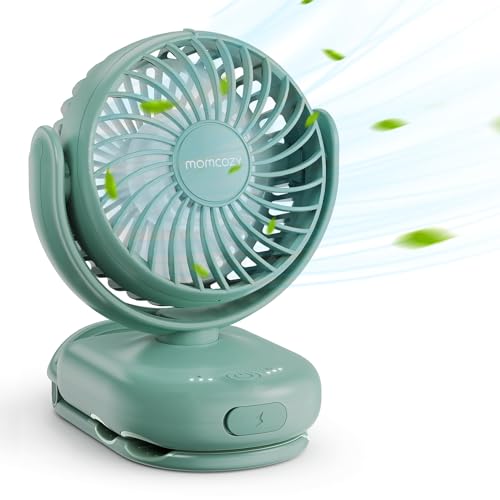 Image of Momcozy Portable Stroller Fan with Clip | 4-Speed Mini-Fan for Carrier | Personal Fans Ultra Light 0.26lb | Gaps ≤4.5mm | Handheld Cooling | Rechargeable Rotate for Diaper Backpack/Table/Chair