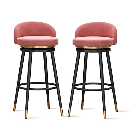 Taburetes de bar modernos de terciopelo, sillas giratorias de 360° con respaldo para isla de cocina y barra de desayuno, juego de 2 elegantes asientos de cocina