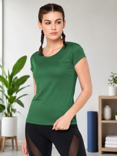 Image of Women Polyester Stretch Regular Fit Round Neck Half Sleeve T-Shirt (Pack of 1)