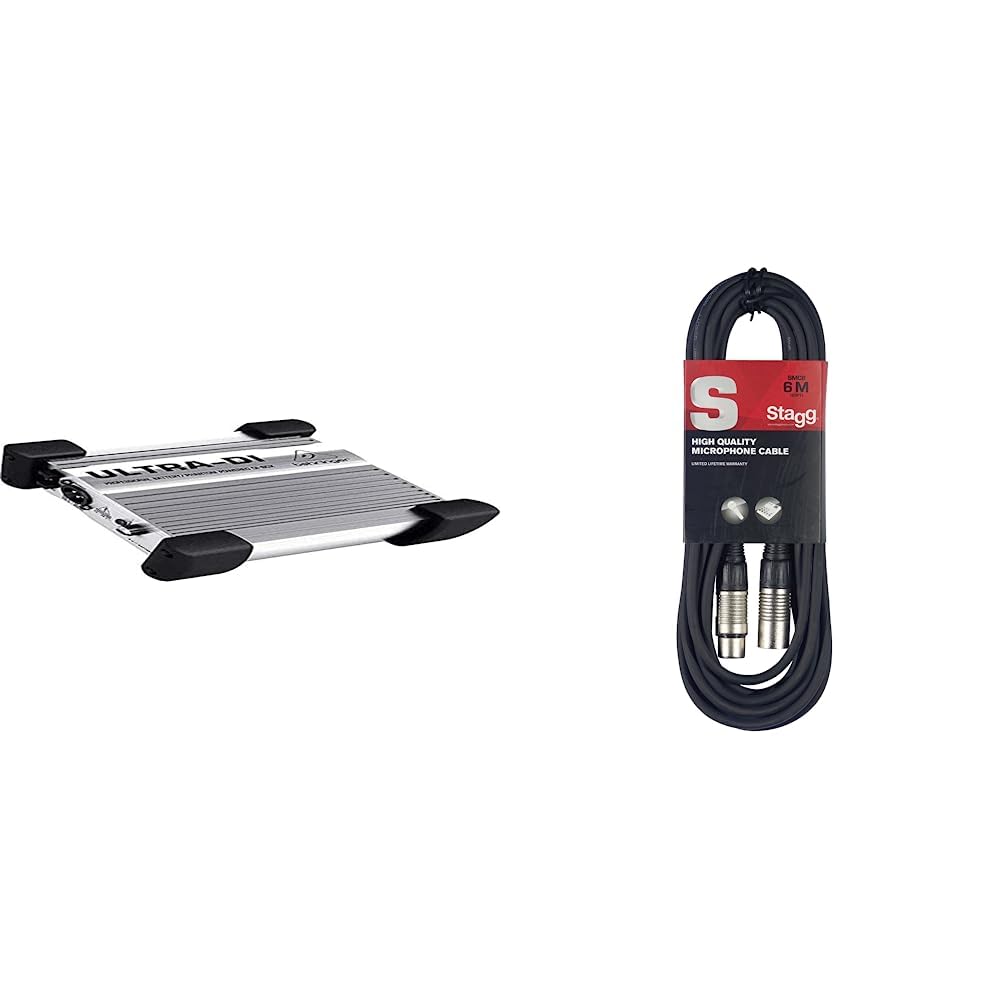 BehringerBehringer DI100 DI-Box professionale alimentato a batteria/fantasma & Cavo da microfono a mixer Stagg SMC6 da 6 metri XLR (m) -XLR (f), neroStagg