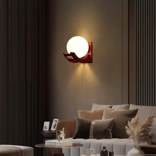 Image of GreyWings Wooden & Glass Wall Light for Home, Cherry & White Decorative Wall Lamp with E27 Holder, Antique Wall Light Bulb Not Included, Pack of 4