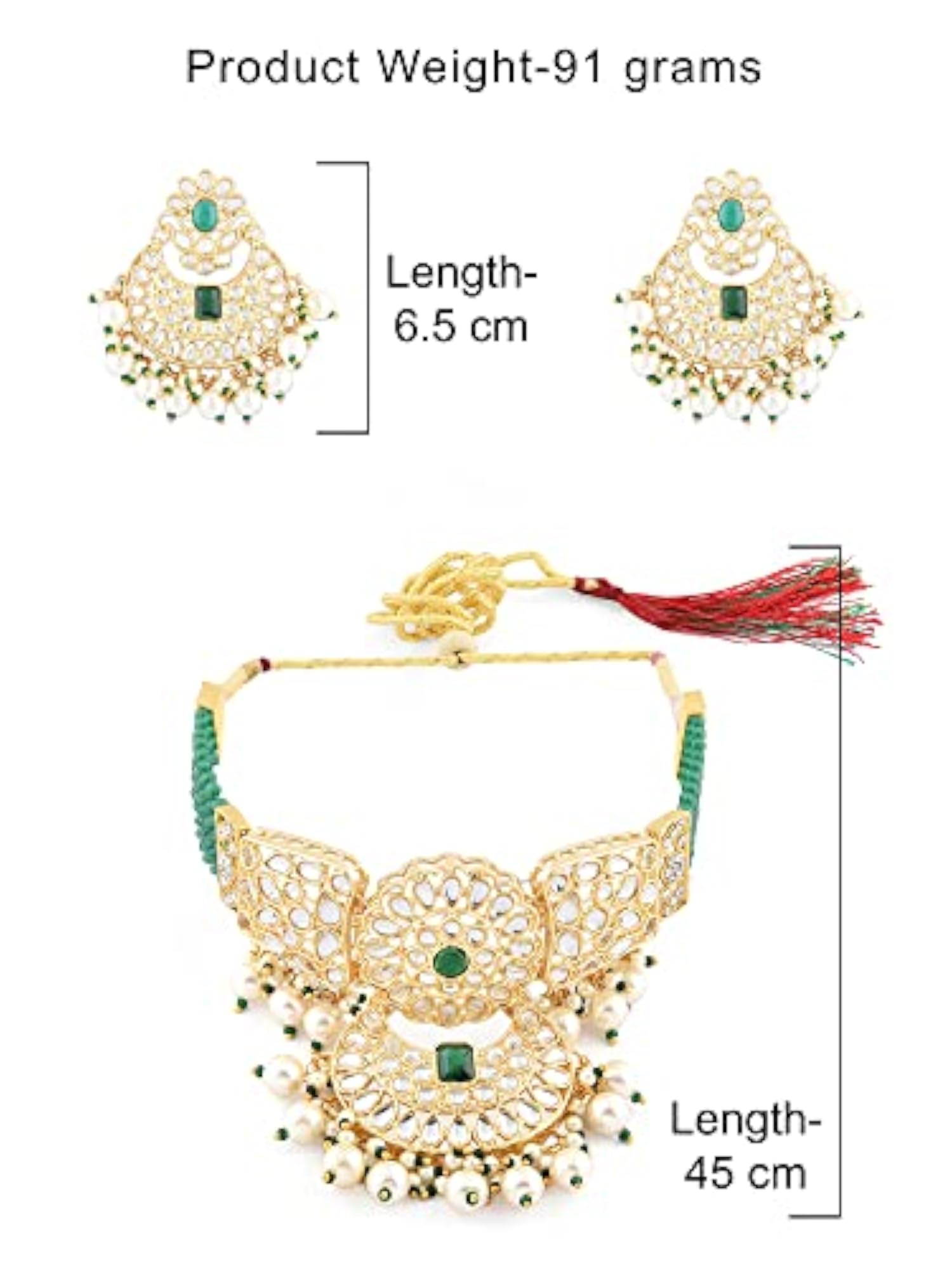 Women's Crystal Bridal Kundan Choker Necklace Earring & Ring Set