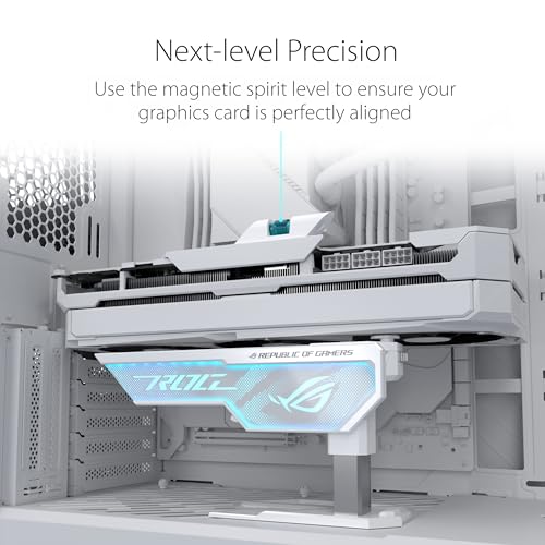 Image of ASUS ROG Herculx White GPU Anti-Sag Holder, Solid Zinc Alloy Construction, Easy Toolless Installation, Included Spirit Level, Adjustable Height, Wide Compatibility, Aura Sync RGB, 2 Year Warranty
