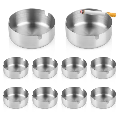 10 Pezzi Posacenere da Tavolo in Acciaio Inox, Posacenere da Esterno, Posaceneri da Esterno Portacenere Bar moderno Ufficio Giardino, 8cm