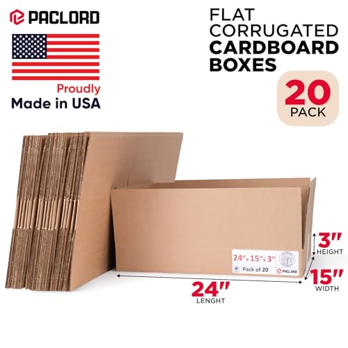 Image of Flat Cardboard Boxes 24 inchL x 15 inchW x 3 inchH (Pack of 20) - USA-Made Packing Boxes for Moving, Shipping, or Storage - USPS, UPS, FedEx Approved - Professional Packing Supplies for Moving | USA-Made Packing Boxes for Moving, Shipping, or Storage - USPS, UPS, FedEx Approved - Professional Packing Supplies